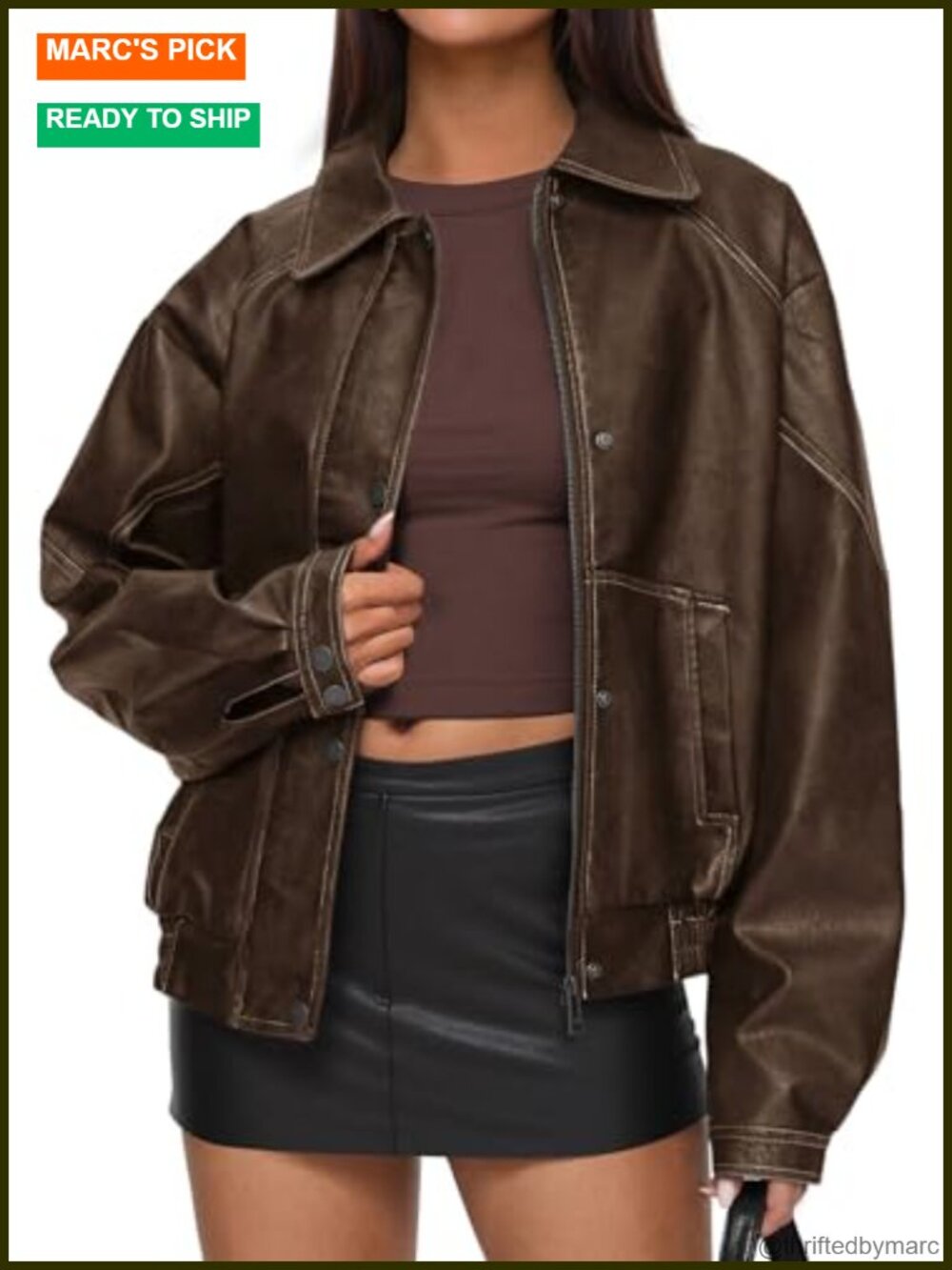 Faux Leather Motorcycle Bomber Jacket Women Oversized Zip Up Winter Coat - Picture 1 of 6